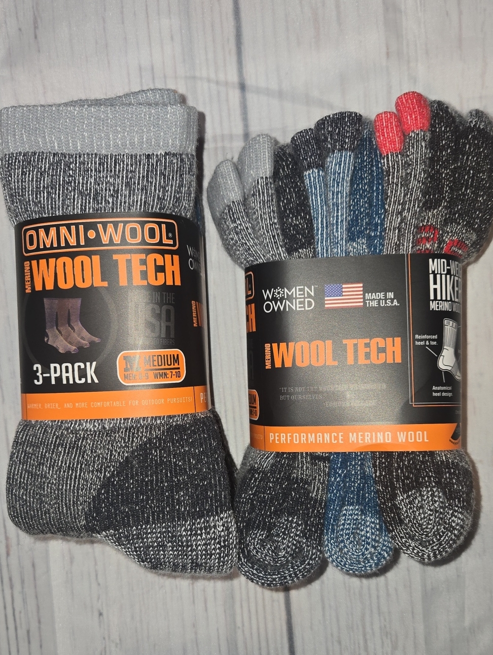 Omni-Wool Merino Wool Tech Mid-Weight Hiker Socks 6 Pairs